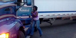 Young Female Backing a Manual 10 Spd- Semi Truck