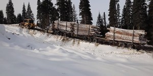 Caterpillar D7R Pulling Logging Trucks in BC