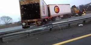 1 18 15 NJ Turnpike I-95 Crash - Black Ice - Trailer flip